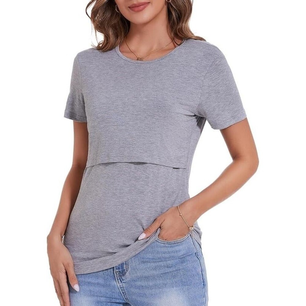 Sosolism Nursing Top Summer Short Sleeve Breast Feeding Shirt Large Women Rayon